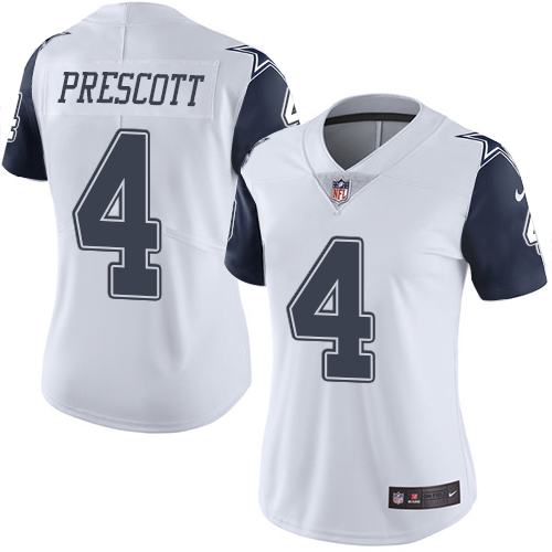 Women's Limited Dak Prescott Nike Jersey White - #4 Rush NFL Dallas Cowboys